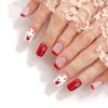 Christmas Press on Nails Short Square Design Fake Nails with Nail Glue Acrylic Artificial False Nails Cute Snow Elk Full Cover Stick on Nails for Women Girls Kids Manicure Tips 24Pcs（Red White）