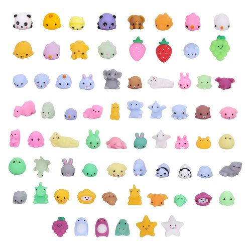 MITAINNL Kawaii Extrusion Toys Glutinous Rice Soft Toys Novelty Mini Stress Relief Toys Class Prizes Birthday Gifts Gift Bag Fillers, Random Containing Animal Fruit Plants and More(72Pcs)