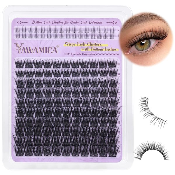 Yawamica Wispy Lash Clusters with Bottom Lashes DIY Cluster Eyelash Extensions 10-16mm Eyelash Clusters CC Curl Individual Lashes Clusters Lashes with 5-6mm Bottom Lash Clusters DIY Lash for Beginners
