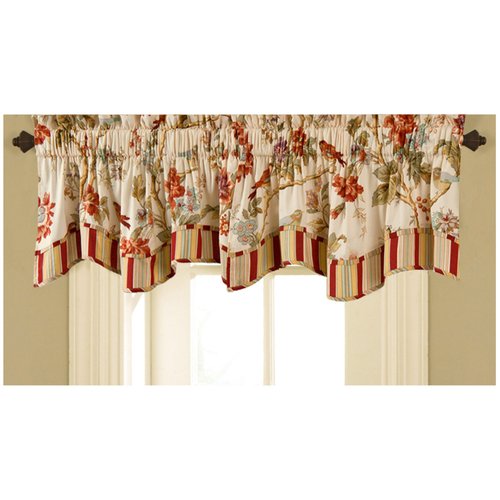 Waverly Charleston Chirp Modern Farmhouse Floral Rod Pocket Valance for Windows in Bedroom, Kitchen, or Living Room, 50" x 16", Papaya