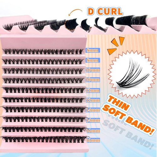 DIY Lash Extension Kit 200pcs 8-16mm 50D DIY Lash Clusters with Lash Bond and Seal & Lash Tweezers Individual Lashes D Curl Eyelash Extension Kit for Self Application at Home (50D KIT)