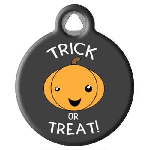 Dog Tag Art Trick or Treat Custom Pet ID Tag for Dogs (Small), Cute, Funny Halloween Dog Tags and Cat Tags, Personalized Dog Tags with Customized Identification Information, Holiday Dog Collar Tags