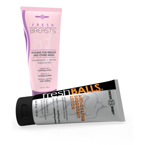 Fresh BREASTS & Fresh BALLS Bundle: Anti Chafing Deodorant Cream to Powder for Men & Women, Thighs, Legs, Groin, Breasts, Belly, Butt - Lotion is Talc Free, Aluminum Free - 3.4 fl oz