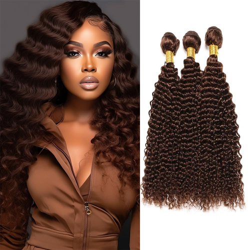 Color 4 Human Hair Bundles Dark Brown Loose Deep Wave Bundles Chocolate Loose Deep Curly Bundles 24 26 28 inch Double Weft Brazilian Remy Hair Extensions Wet and Wavy Bundles Silky Soft