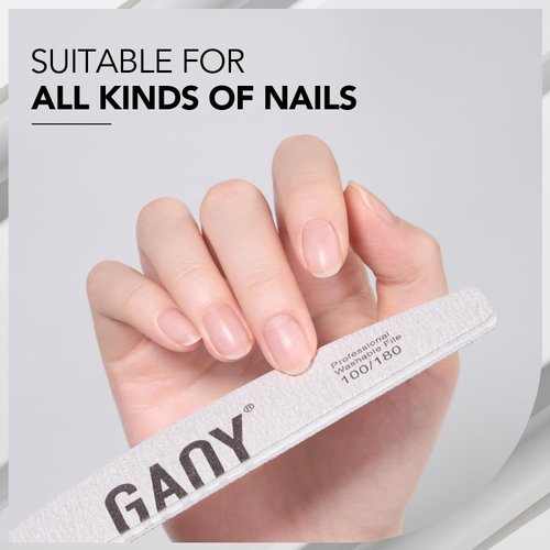 GAOY 10Pcs Nail File, Professional Half-Moon Shaped 100/180 Grit Double Sides Washable Emery Boards Manicure Tools for Acrylic and Gel Nails
