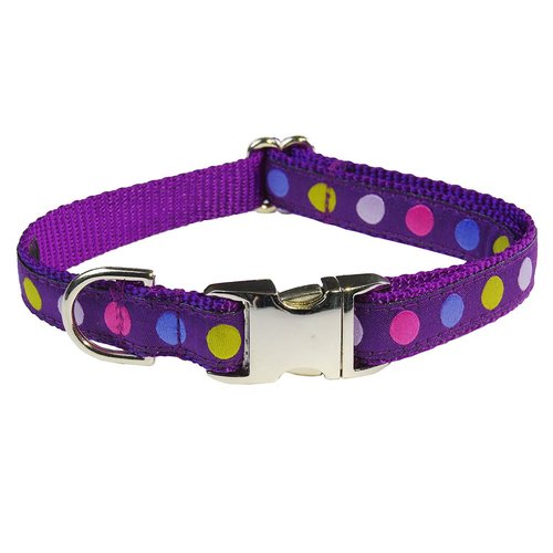 Medium Purple/Multi Dot Dog Collar: 3/4" wide, Adjusts 13-20" - Made in USA.