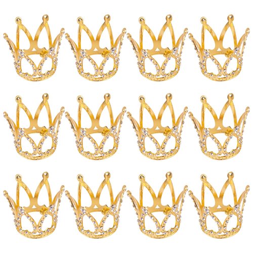 Framendino, 12 Pack Gold Mini Crown Small Rhinestone Crystal Tiara Crown Headpiece Princess Bridal Accessories for Party Wedding Birthday Decorations