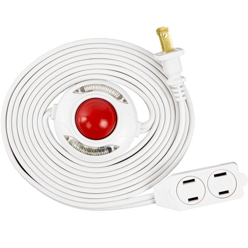 Otimo Lighted Foot Switch Extension Cord with 3 Outlets, 9 Feet, White