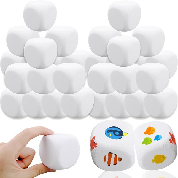 30 Pack 2 Inch White EVA Foam Dices Blank Dice Cubes Bulk DIY Graffiti Foam Building Blocks for Painting Crafting Game Counting Modeling Art Project Party Favors