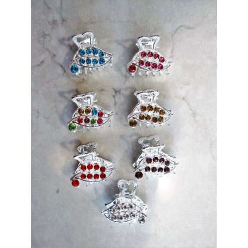 small mini silver metal crystal leaf hair claw clip (Primary color: Pink)
