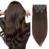 Sixstarhair Clip In Extensions Remy Human Hair Walnut Brown Hair Extensions Medium Brown Real Thick Hair 120g Pack with Seamless Clip In Hair Extensions 16inch 8 Pieces Pack