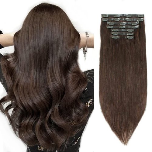 Sixstarhair Clip In Extensions Remy Human Hair Walnut Brown Hair Extensions Medium Brown Real Thick Hair 120g Pack with Seamless Clip In Hair Extensions 16inch 8 Pieces Pack