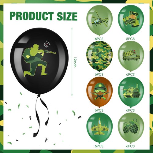 Blosssound 54 Pcs Army Balloons Army Birthday Party Decorations Army Green Balloons Military Theme Party Balloons Army Camouflage Latex Balloons for Adult Veteran Soldier Army Birthday Party Decor