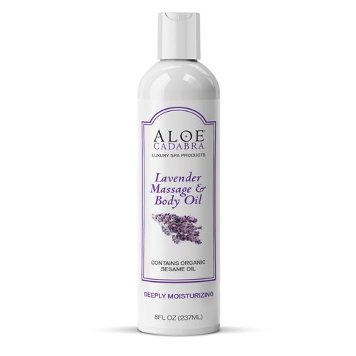 Aloe Cadabra Body Massage Oil for Men, Women, Couples, Relaxing Therapeutic Massage, Aromatherapy, Moisturizing Bath & Body Oil with Lavender Essential Oil (8 Fl Oz)