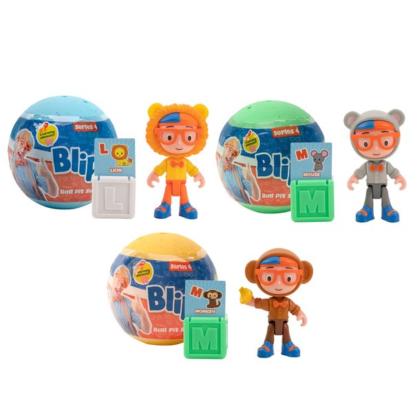 Blippi Ball Pit Surprise 3 Pack Bundle Learn Animals and Letters Toy Figures for Children and Toddlers, Exclusive Figures Dressed as Dog, Shark, Iguana, and More