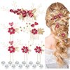 Cinaci 18 Pieces Bridal Wedding Party Prom Pearl Rhinestone Rose Red Flower Hair Side Combs Slides+U-shaped Flower Hair Pins+Twist Spiral Hairpins Floral Headpieces for Brides Bridesmaids Women Girls