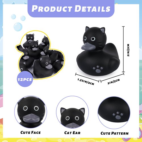 12pcs Rubber Ducks in Bulk, Ducks for Jeeps,Black Cat Rubber Ducks Jeep Ducking, Baby Bath Toys for Rubber Duckies ,Birthday Gifts Pool Holiday Ducks Party Favors