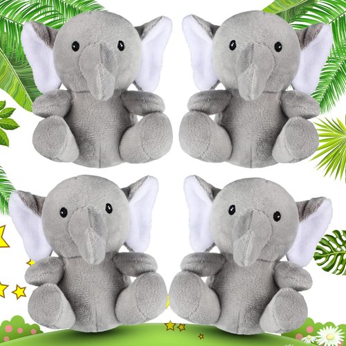 Skylety 4 Pcs Mini Elephant Stuffed Animals Elephant Plush Toys Plush Stuffed Elephant Cute Soft Forest Animals for Baby Shower Boys Girls Elephant Themed Birthday Party Supplies (Grey,4 Inch)