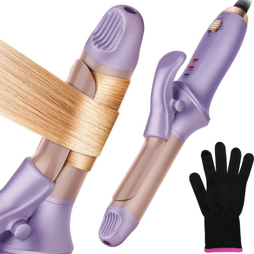 Aphlos Mini Hair Curler,1 Inch Barrel Ceramic Curling Iron for Short/Long Hair, Quick Heating to 450℉ for Fine/Coarse Hair, Wand Travel Curling Iron Dual Voltage with Heat-Resistant Glove (Purple)