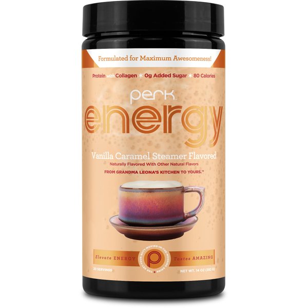 Perk Energy Original Vanilla Caramel Steamer Flavored Drink Powder (20 Servings) - Gluten-Free, Peanut-Free