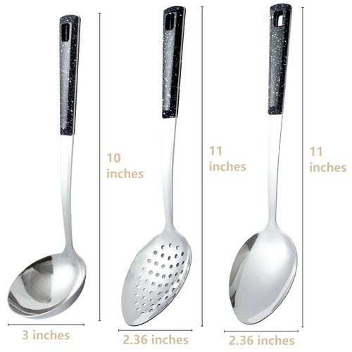 3-Piece,Stainless Steel Serving spoons set with Slotted Spoon, Serving Spoon and Perforated Spoon, soup ladle,kitchen cooking serving utensils set cooking spoon