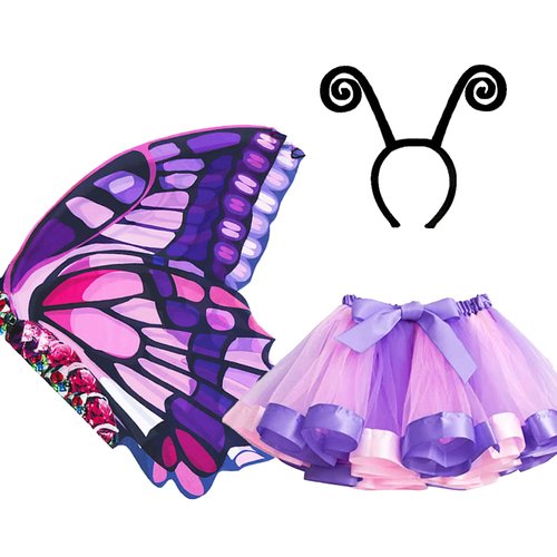 D.Q.Z Kids Fairy Butterfly-Wings Costume for Girls Halloween Butterfly Costumes &amp; Rainbow Tutu Dr...
