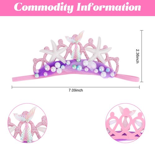 GAFATORY Pink Baby Elastic Headband with Pearl Seashell Starfish Headbands with Veil Fishtails Soft Headwrap Newborn Hair Band Children Hair Accessories