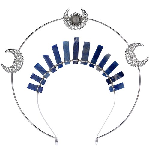 COSUCOS Silver Moon Halo Crown - Renfaire Celestial Crown Angle Crystal Raw Quartz Headband Fantasy Goddess Bridal Headpiece for Halloween Wedding Carnival Women Renaissance Costume Blue
