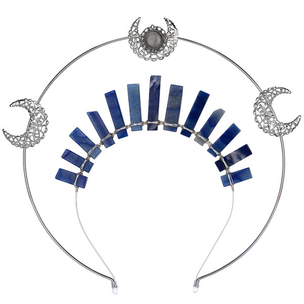 COSUCOS Silver Moon Halo Crown - Renfaire Celestial Crown Angle Crystal Raw Quartz Headband Fantasy Goddess Bridal Headpiece for Halloween Wedding Carnival Women Renaissance Costume Blue