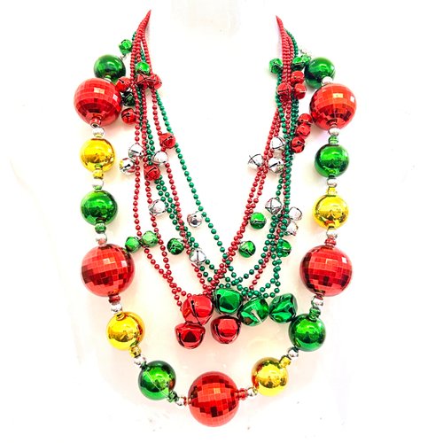 GZYSSL 7 Pcs Christmas Party Beads Necklaces Party Supplies Jingle Bell Jumbo Ball Beads Necklaces For Christmas Tree Party Decorations