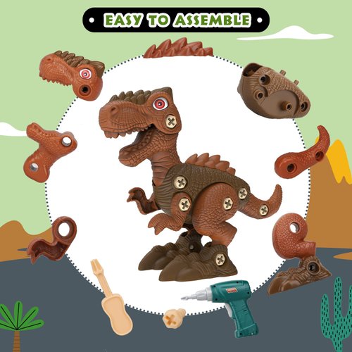 TOY Life 4-Pack Take Apart Dinosaur STEM Toys for Ages 3-12, Educational Building & Construction Set, Toddler Boys Gift, Preschool Learning Dinosaur Games with Tools