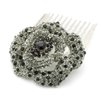 Medium Decorative Hair Comb Rhinestone Crystal Rose Bridal Hair Comb, Black