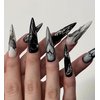 BABALAL Stiletto Press on Nails Long Fake Nails Black Punk Glue ons Nails Sliver Chrome Butterfly Heart Y2k Design Goth Acrylic Nails 24Pcs Metallic Almond False Nails
