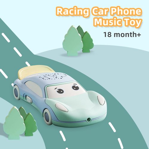 Baby Phone Toy with Music Light Mini Projector, 4 Mode Learning Toddler Infant Soothing Car Toys - Number Counting Color Animal Sound Fun Smart Phones, Lullaby Fine Motor Hand Activity Playing(Blue)