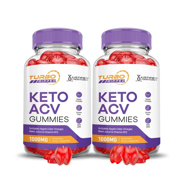 (2 Pack) Turbo Ripped Keto ACV Gummies Advanced Formula 1000MG Turbo Ripped Keto Gummies Apple Cider Vinegar Formulated with Pomegranate Beet Juice Powder B12 Vegan Non GMO 120 Gummys