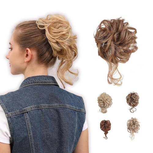 JuvaBun Boho Messy bun - Reddish Blonde | Tousled Updo Messy Bun | Messy bun hair pieces for updos Synthetic Hair | Everyday Wear | Washable & Realistic | Synthetic Hair Bun Scrunchie | Reddish Blonde