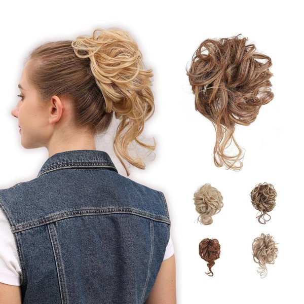 JuvaBun Boho Messy bun - Reddish Blonde | Tousled Updo Messy Bun | Messy bun hair pieces for updos Synthetic Hair | Everyday Wear | Washable & Realistic | Synthetic Hair Bun Scrunchie | Reddish Blonde