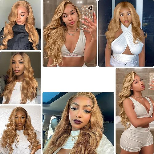 Honey Blonde Bundles Body Human Hair Color 27 Blonde Human Hair Body Wave Bundles Real Unprocessed Human Hair 3 Bundles Blonde Body Wave Bundles Wet And Wavy Weave Bundles 18 20 22 inch