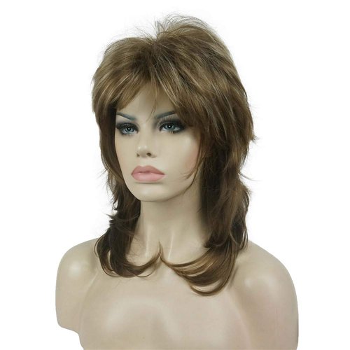 Aimole Shaggy Layered Wig Shoulder Length Women's Wig with Hair Bangs Premium Synthetic Hair Wig for Women (12TT26)