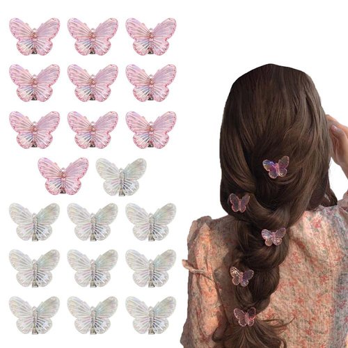 GUDEKIKL 20Pcs Mini Acrylic Butterfly Hairclip, Transparent Glitter Butterfly Hairpins, Cute Butterfly Mini Duckbill Clips, Sweet Butterfly Hair Side Clips Headwear For Women