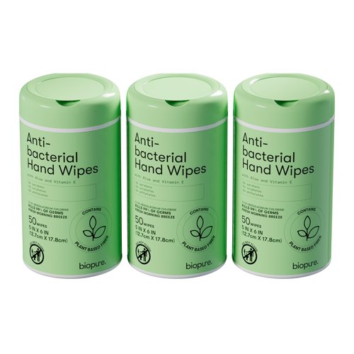 Biopure Antibacterial Hand Wipes | Fresh Morning Breeze- Antibacterial Wipes With Aloe and Vitamin E Formula | 5 X 7 Inch Wet Wipes Cannister | No Parabens, sulfates or Phthalates, Kills 99% of Germs, Pack of 3