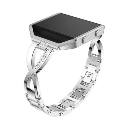 Compatible with Fitbit Blaze Watch Band with Frame, Stainless Steel Metal Bling Replacement Band Straps Accessory Dressy Elegant Bracelet Wristbands Compatible with Fitbit Blaze Women Men (Silver)