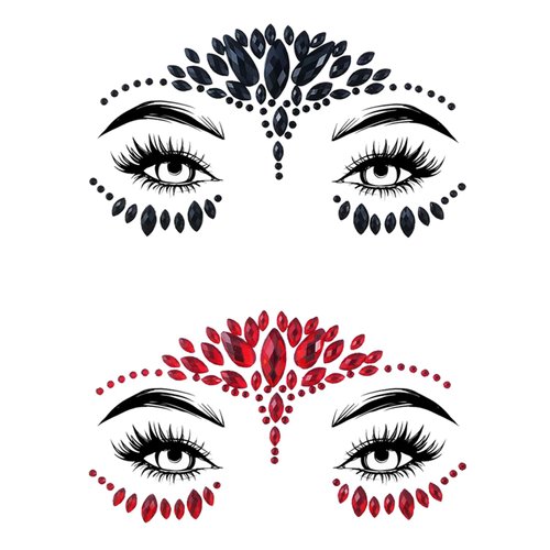 2 Packs Face Gems Jewels Black and Red for Halloween Festival Face Gems Tattoo Stickers Rhinestone Crystal Body Gems Stones for Women Party Costume Makeup