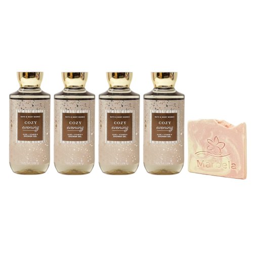 Bath & Body Works Cozy Evening 4 Pack Shower Gel Bundle with a Himalayan Salts Springs Sample Soap