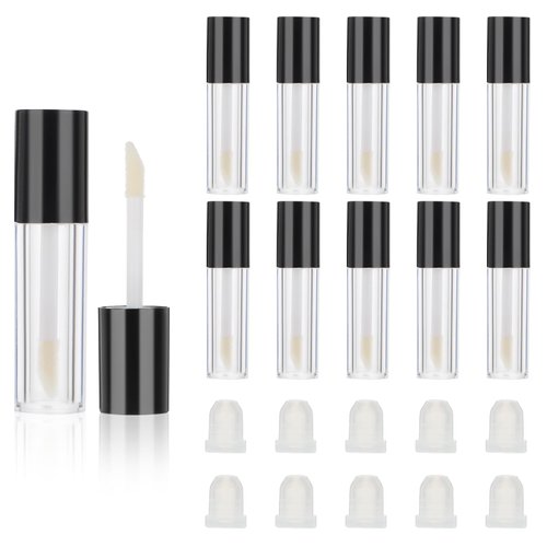Molain 10pcs Empty Lip Gloss Tubes, 2.5ml Mini Refillable Cosmetic Containers Bottles Lip Balm Bottles for Lipstick Samples, Lip Balms(Black tube cap)
