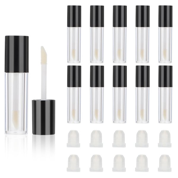Molain 10pcs Empty Lip Gloss Tubes, 2.5ml Mini Refillable Cosmetic Containers Bottles Lip Balm Bottles for Lipstick Samples, Lip Balms(Black tube cap)