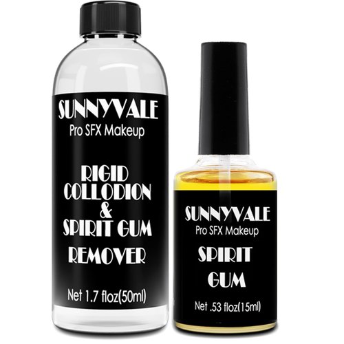 SUNNYVALE 15ml Spirit Gum Adhesive and Remover Kit - Body Face Glue for Skin with SFX Makeup Remover, Professional Prosthetic Wig Glue for Halloween, Stage, Cosplay, Special FX (0.53oz+1.7oz)