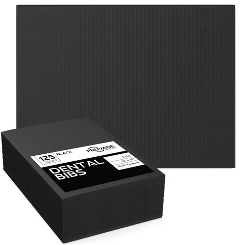 Pruvade Dental Bibs - 125 Pack Adult Disposable Bibs for Dentist, Eating, Tattooing - 13" x 18" - 3-Ply Waterproof Medical Sheets for Piercing, Tattoo Table Station, Nail Techs, Patient Hygiene- Black