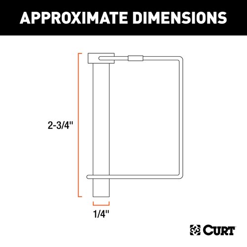 CURT 25081 Trailer Coupler Pin, 1/4-Inch Diameter x 2-3/4-Inch Long, Clear ZINC