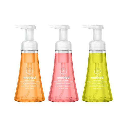 Method Foam Hand Soap Variety, 1 Lemon Mint, 1 Pink Grapefruit, 1 Orange Ginger, 10 oz each, 3 Count (Variety Pack)
